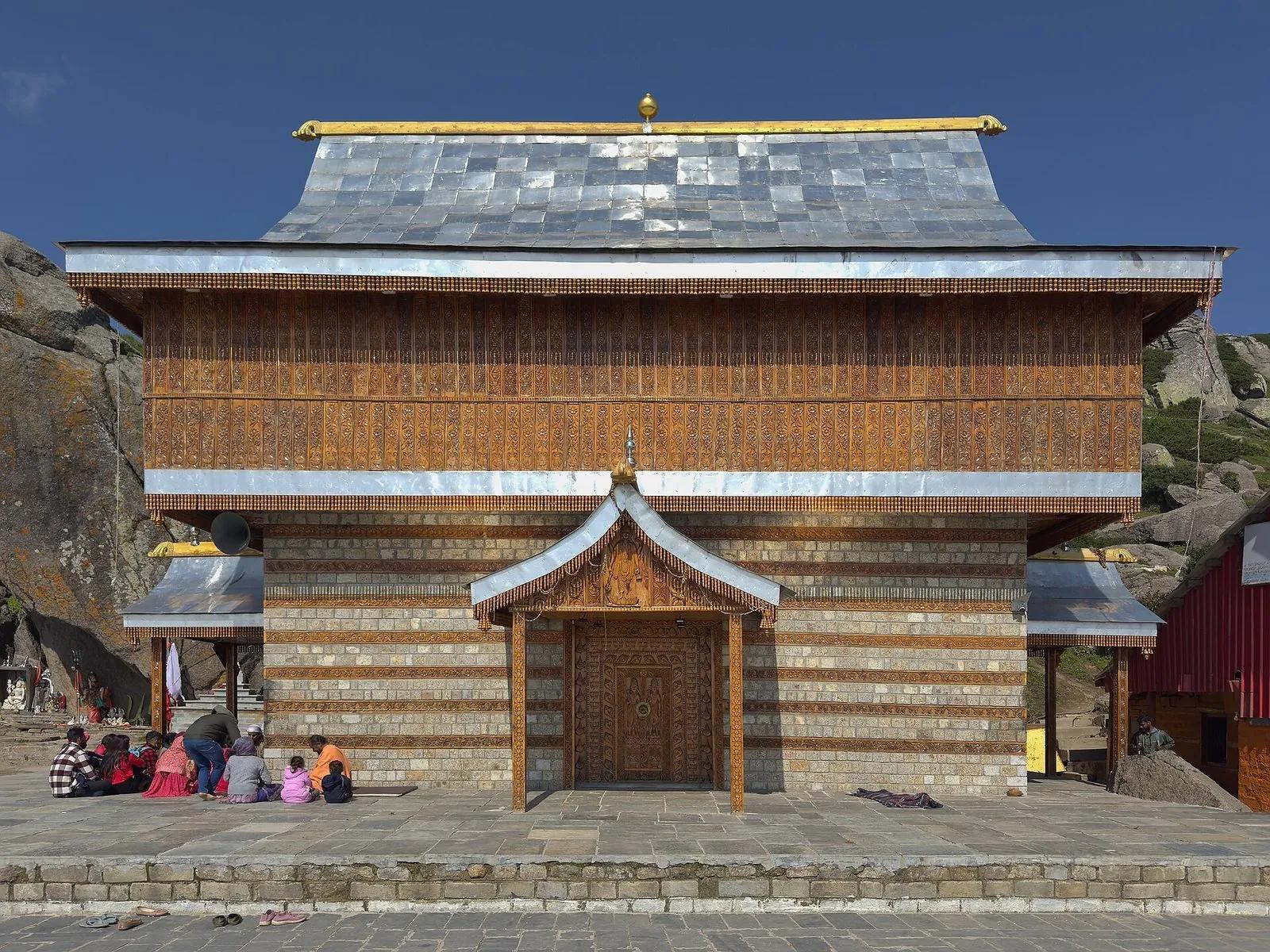 Shirgul Maharaj Temple at Churdhar built in kath-kuni style with alternating layers of deodar wood and stone