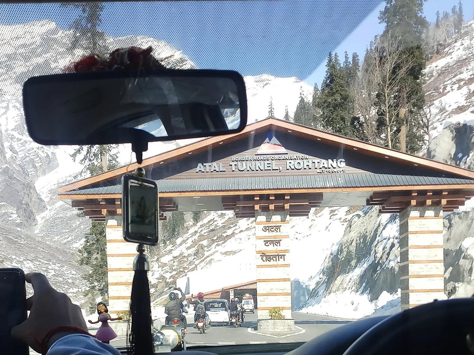 Atal Tunnel south portal in Manali at the entry to Lahaul, mountain road approach