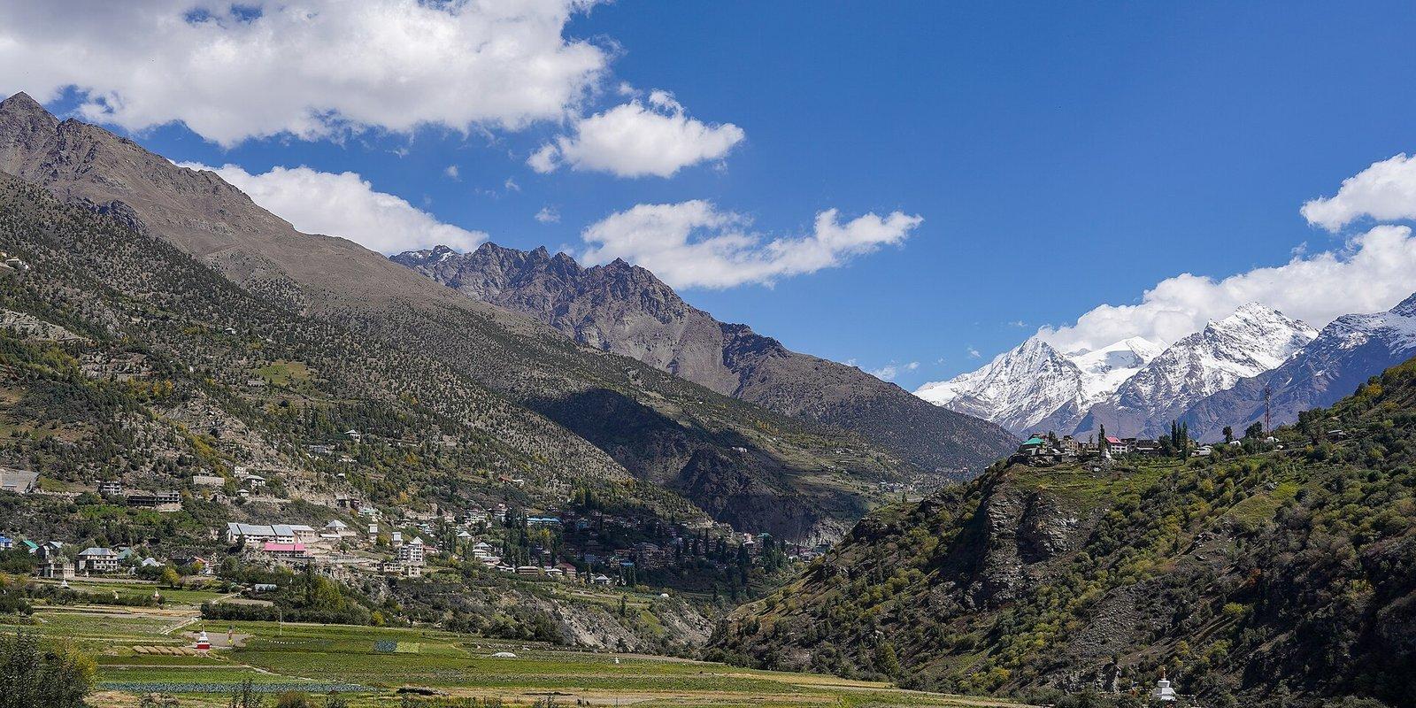Wide panorama of the Lahaul valley near Keylong in Himachal Pradesh