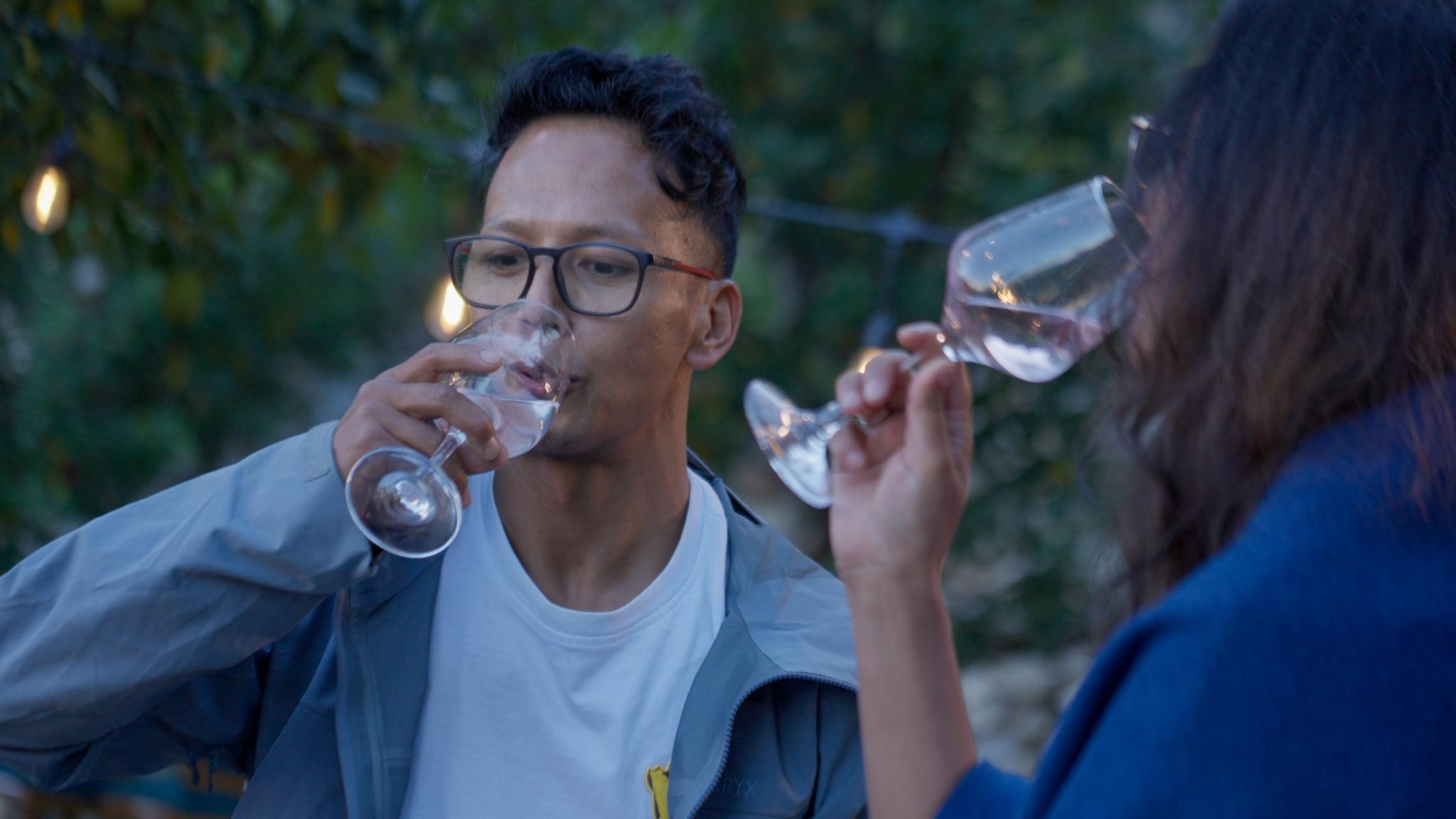 Guests tasting orchard spirits together