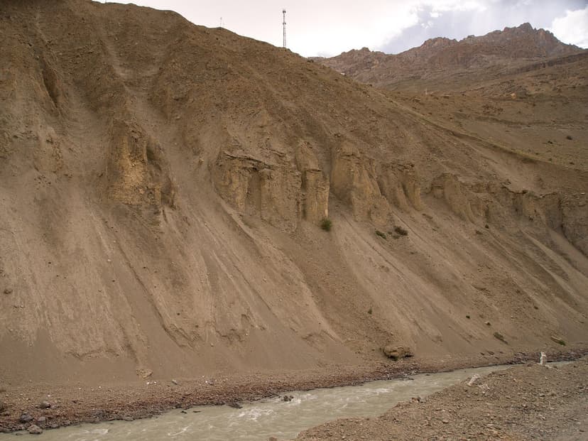 BSNL telecom tower on a ridge above the Spiti river along NH-505