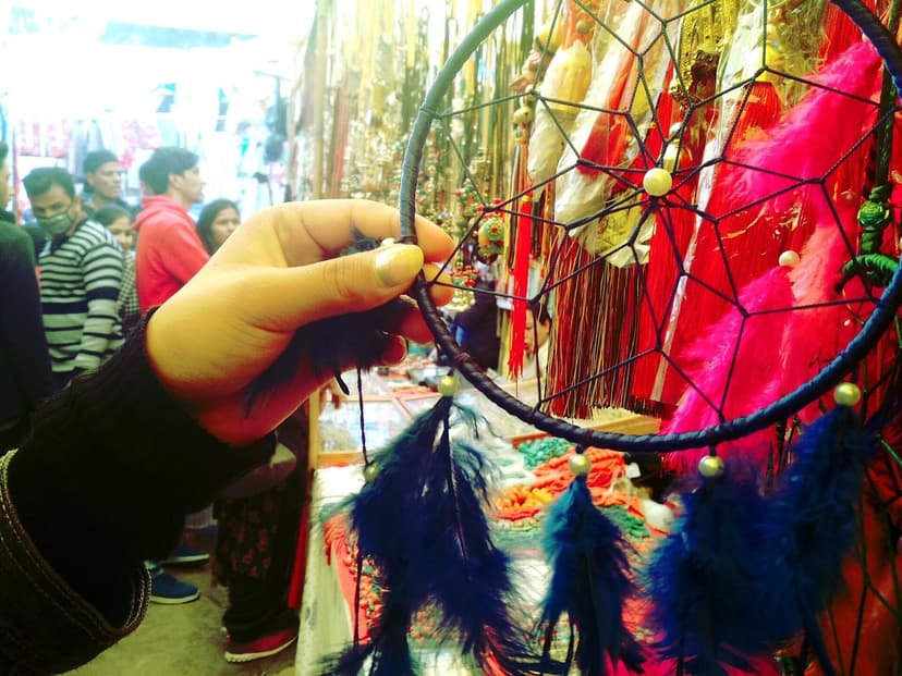 Kinnauri market stall with colorful handicrafts at the Lavi Fair in Rampur Bushahr, a 300-year-old trade fair